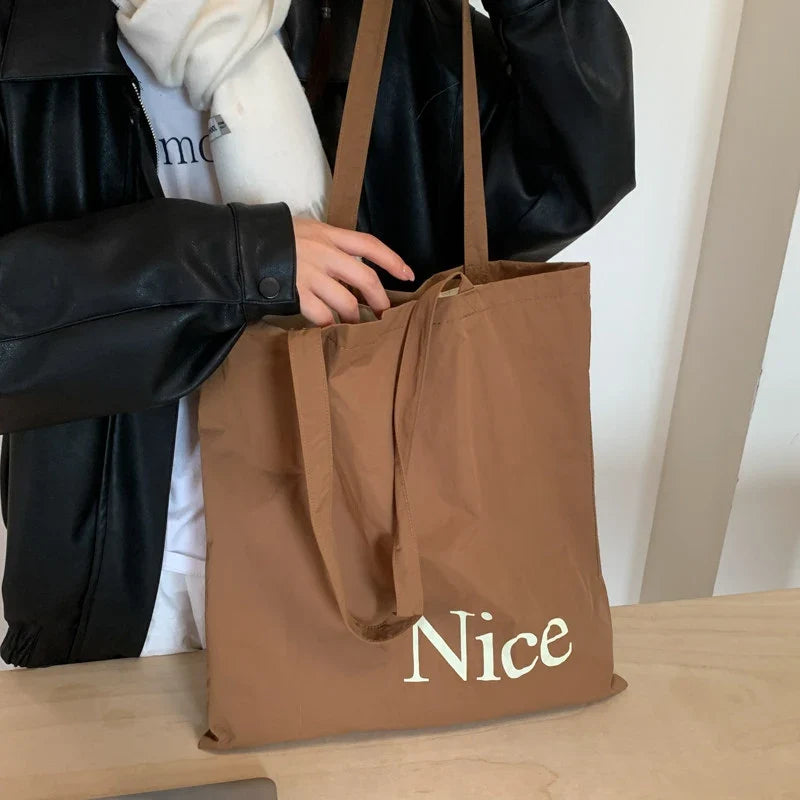 Women's Canvas Shoulder Bag – Korean Style Vertical Tote
