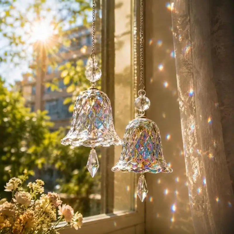Crystal Glass Bell Wind Chime Prism Suncatcher Boho Decor