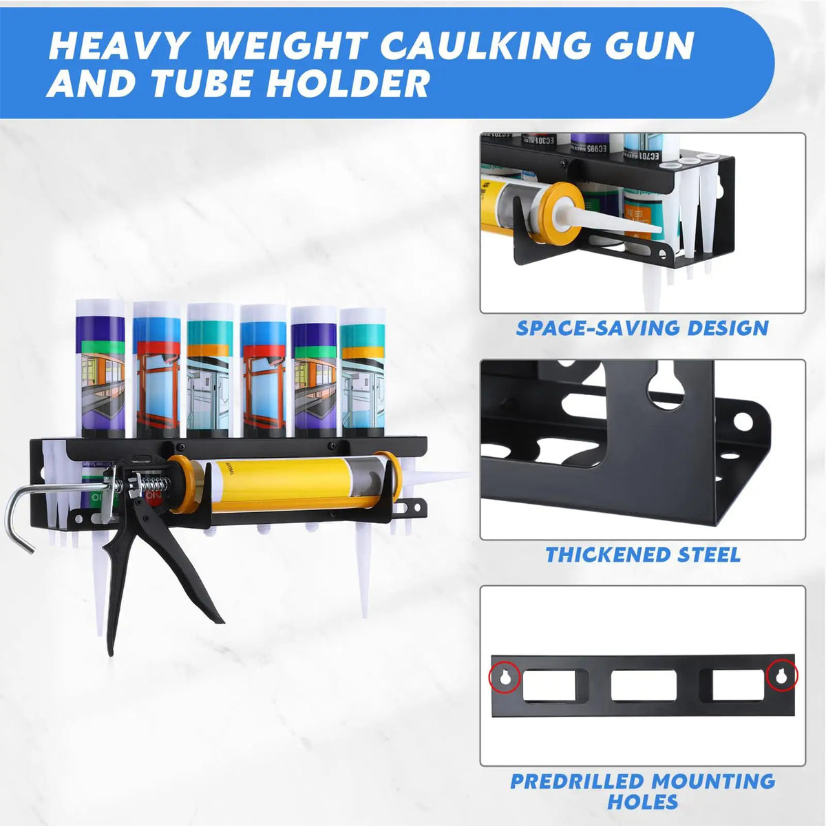 Wall Mount Spray Can & Caulk Tube Rack | Steel Storage Holder