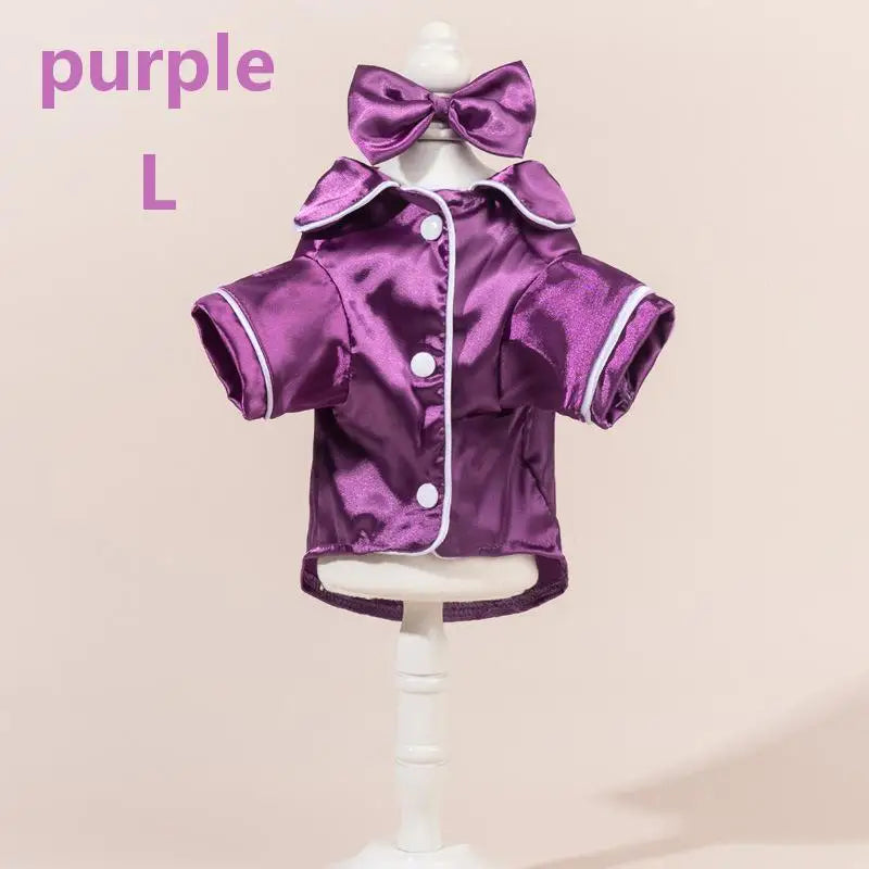 Satin Dog Pajamas Set with Bow Headband | Soft Pet Sleepwear