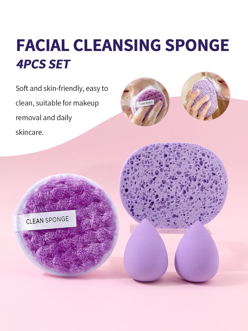 4-Piece Makeup Sponge Set – Beauty Eggs, Cleansing & Remover Pad