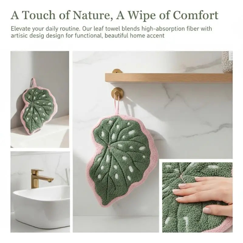 Leaf-Shaped Hand Towel – Soft Coral Fleece Hanging Towel