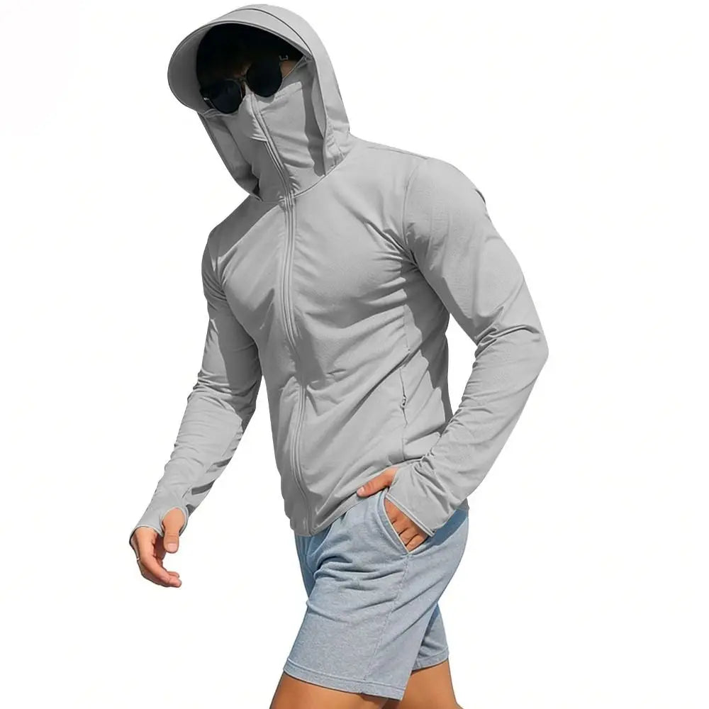 Men's UV Sun Protection Full-Zip Hoodie with Face Mask