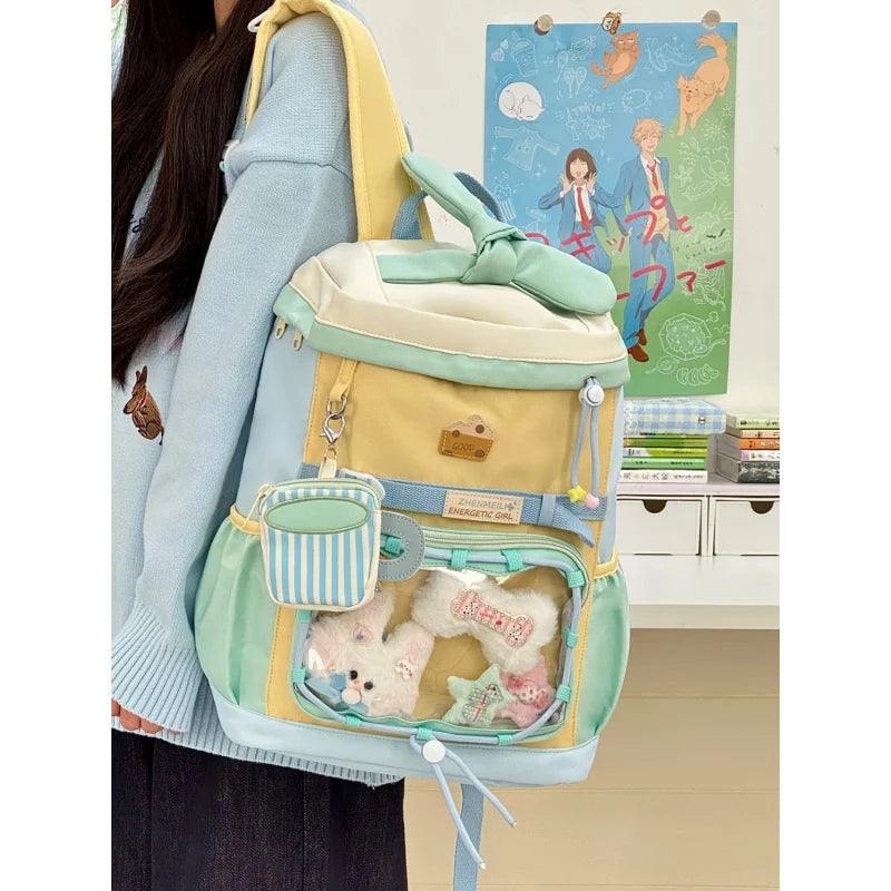 Girls Color-Block School Backpack – Large Capacity Kids Bag