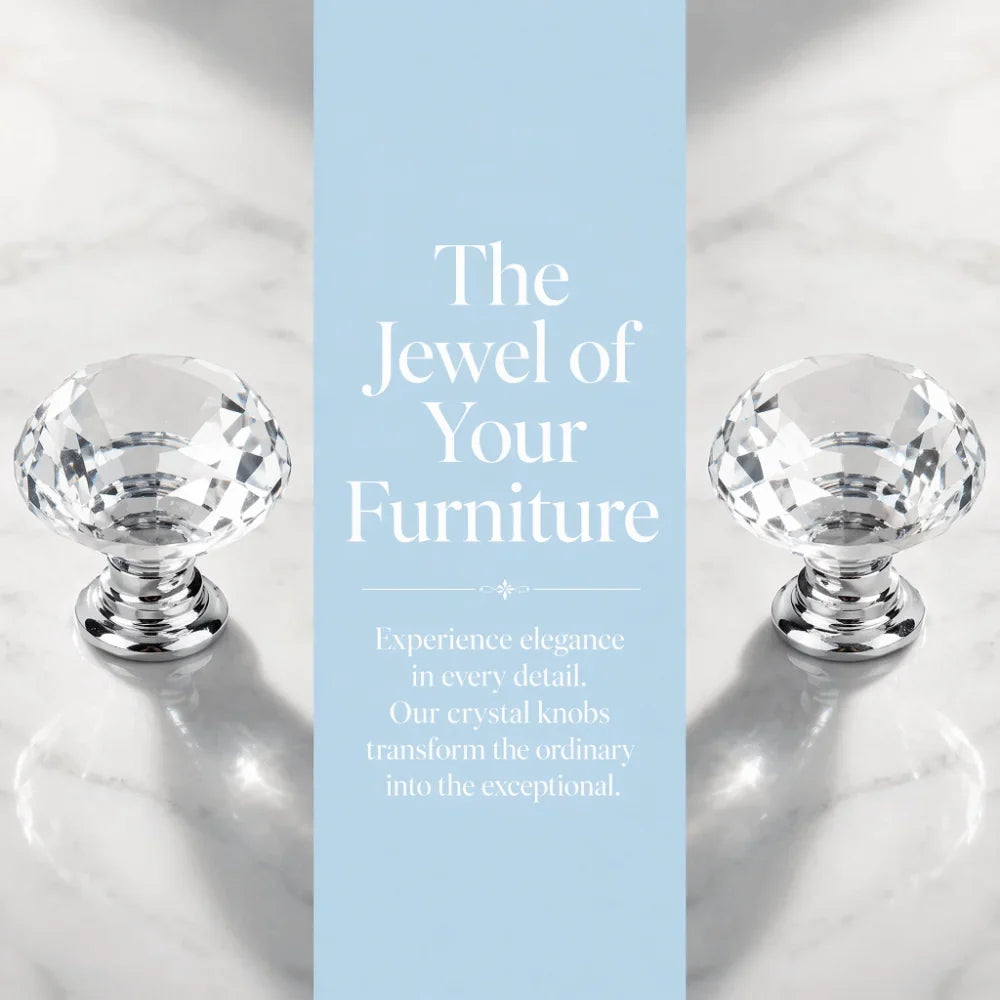 10pcs Crystal Glass Cabinet Knobs 30mm Silver Drawer Pulls