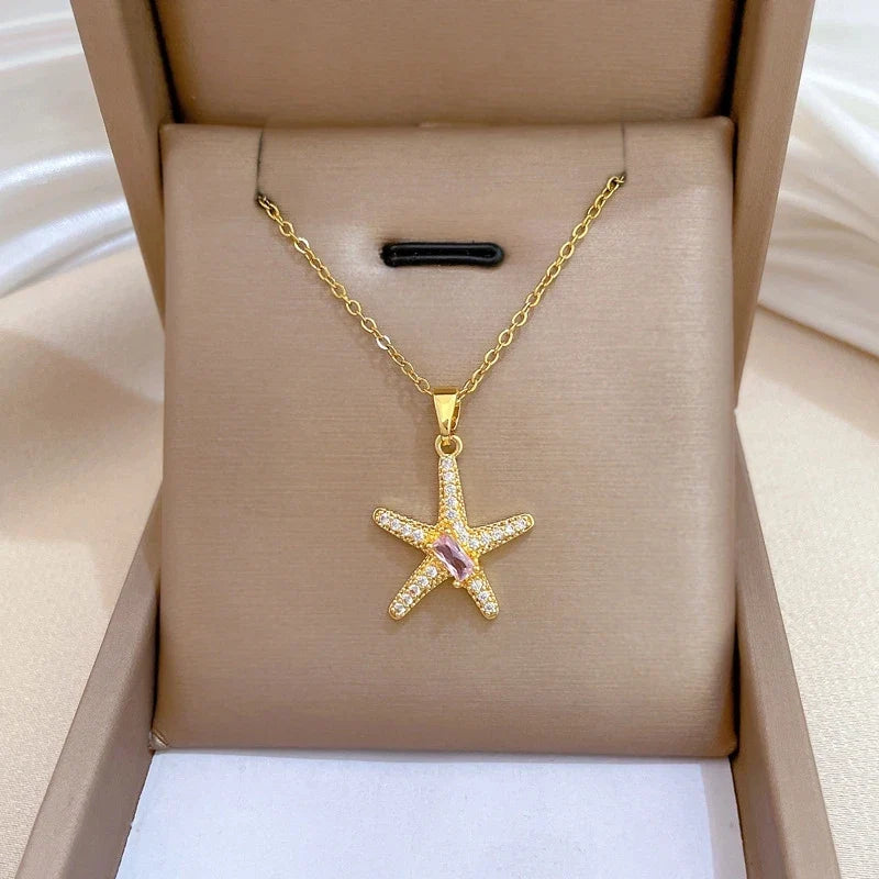 Sea Star Pendant Necklace – Gold Stainless Steel Choker