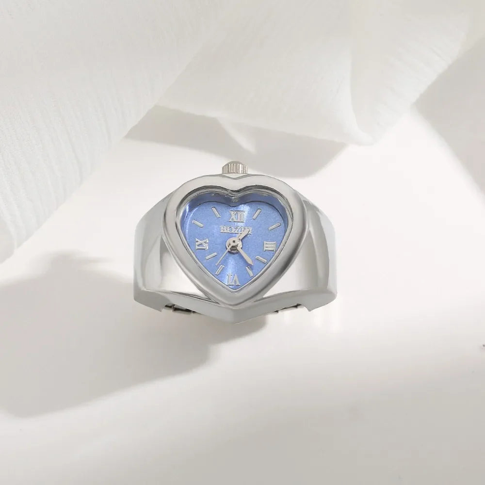 Retro Heart Shape Ring Watch – Stainless Steel Quartz Clock