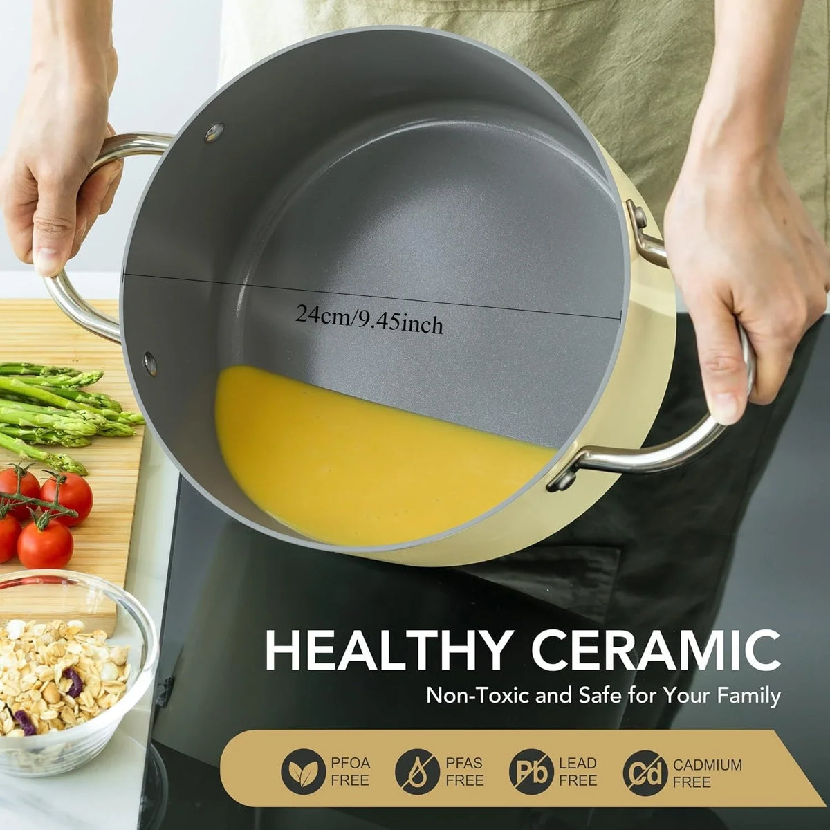 MICHELANGELO 6QT Ceramic Nonstick Stock Pot with Lid | Induction
