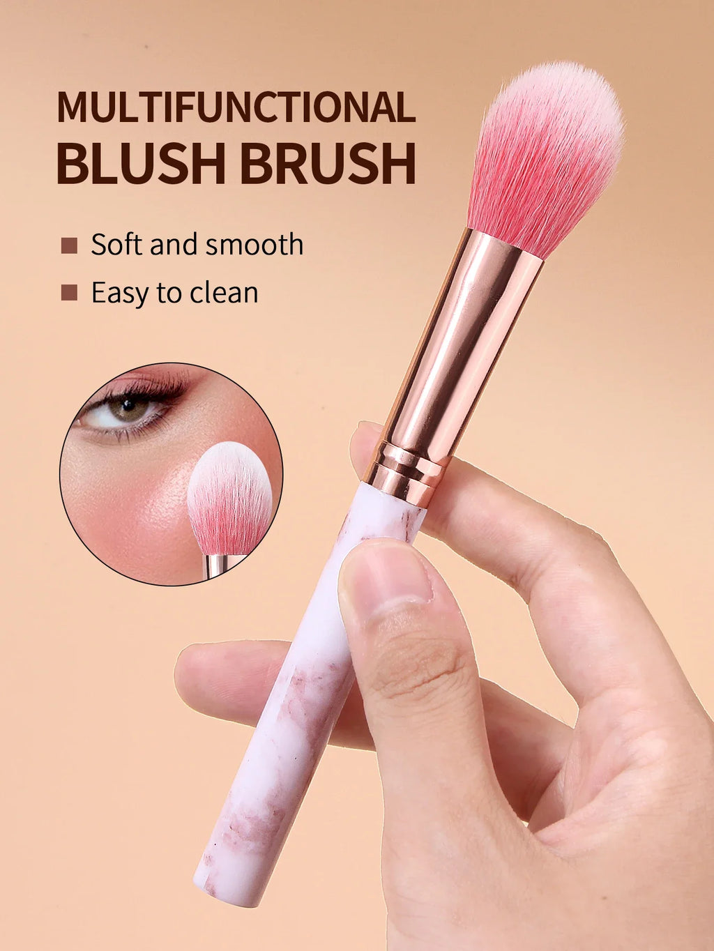 4-Piece Marble Handle Makeup Brush Set – Powder & Blush