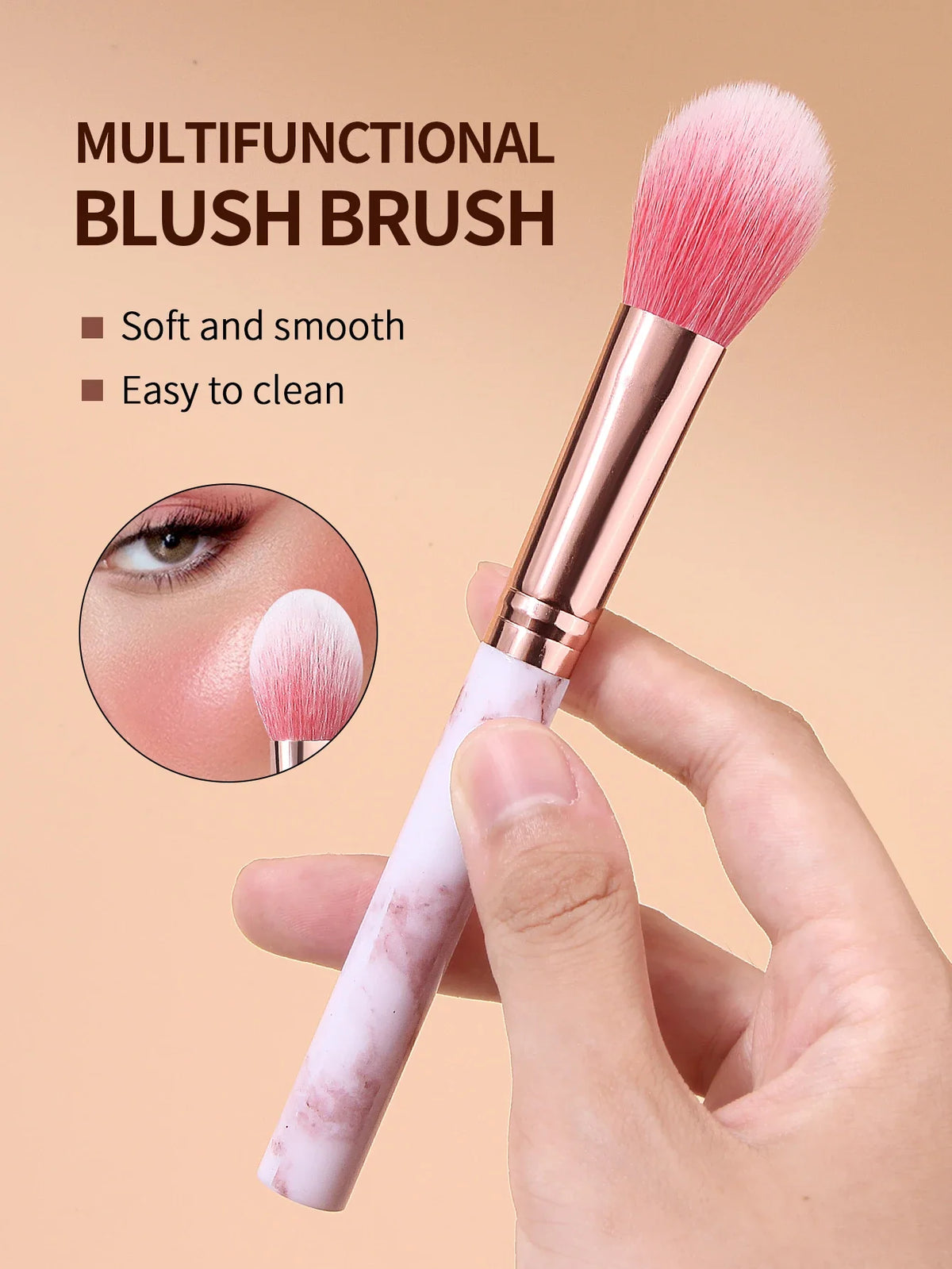 4-Piece Marble Handle Makeup Brush Set – Powder & Blush