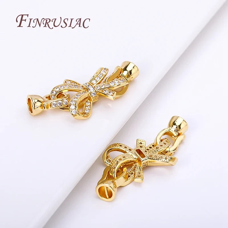 18K Gold Plated Zircon Bowknot Clasp for DIY Necklace Making