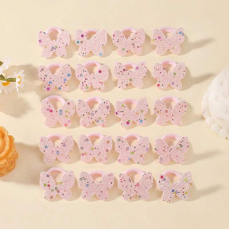 Girls Kids Hair Ties Pink Heart Star Ponytail Holders 10/20pcs