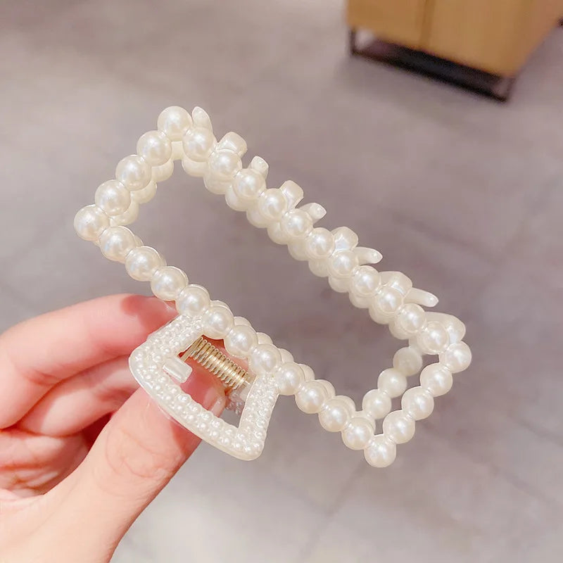 Pearl Hair Claw Clips – Korean Bow Geometric Hairpins Women