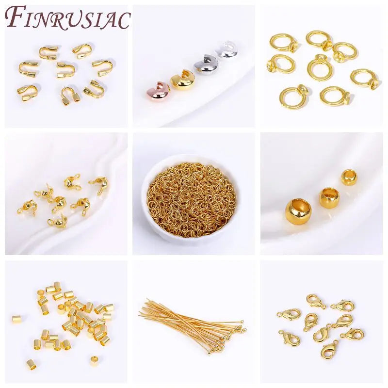18K Gold Plated Crimp Beads, End Caps & Lobster Clasps