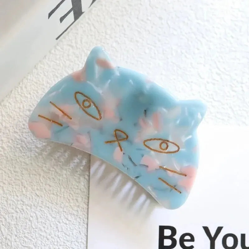 Retro Cat Head Hair Clip – Geometric Acetate Women's Claw