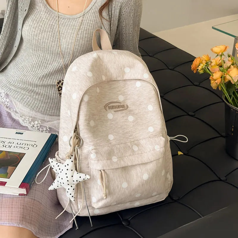 Korean Star Polka Dot Backpack – Large Capacity Women's School Bag