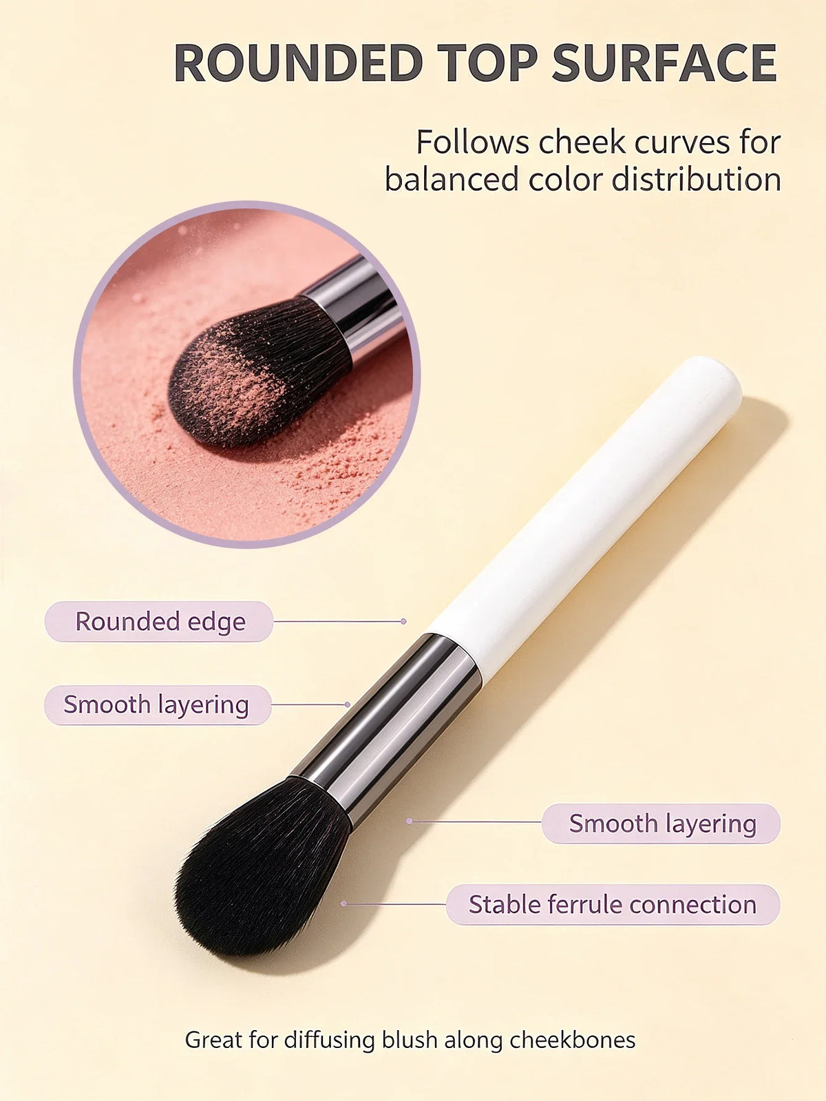 Nixie Soft Blush Brush – Multi-Use Face Brush, Synthetic Bristles