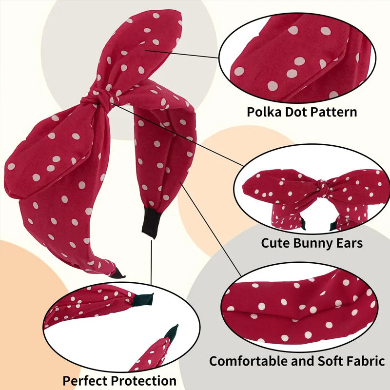 Girls' Wide Bow Headband – Polka Dot Korean Style Hair Band