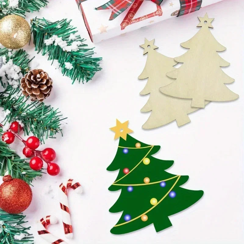 10Pcs Unfinished Wooden Christmas Tree Craft Set for Painting