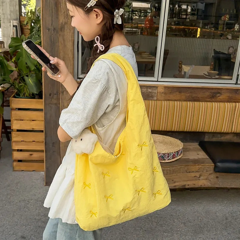 Korean Butterfly Knot Embroidered Bucket Shoulder Bag Women