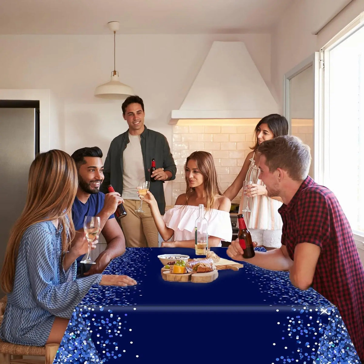 Navy Blue Silver Disposable Tablecloth 54x108" Party Decor