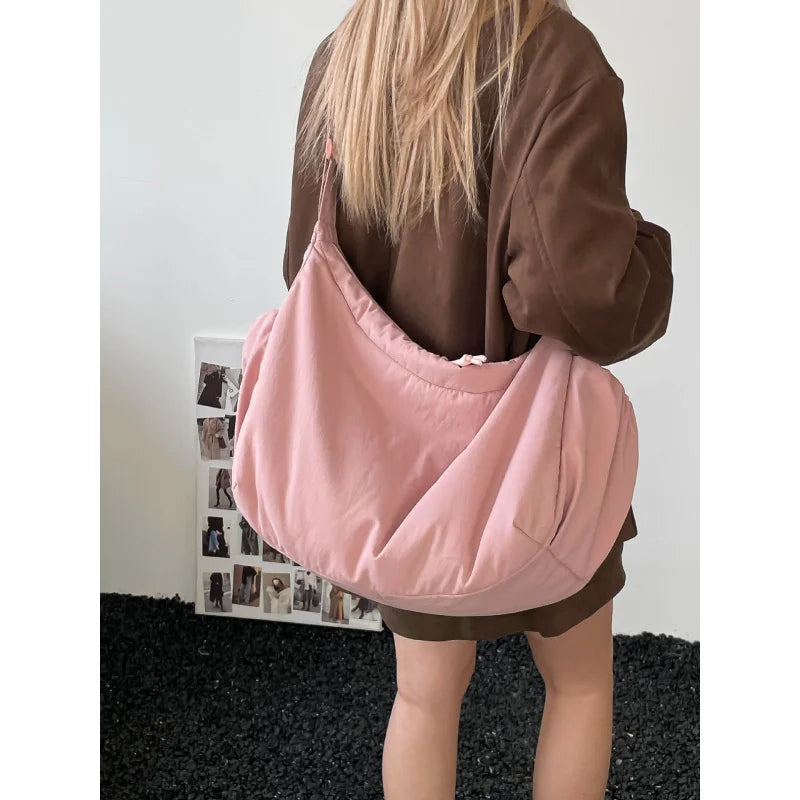 Fluffy Pleated Crossbody Bag – Large Capacity Shoulder Tote