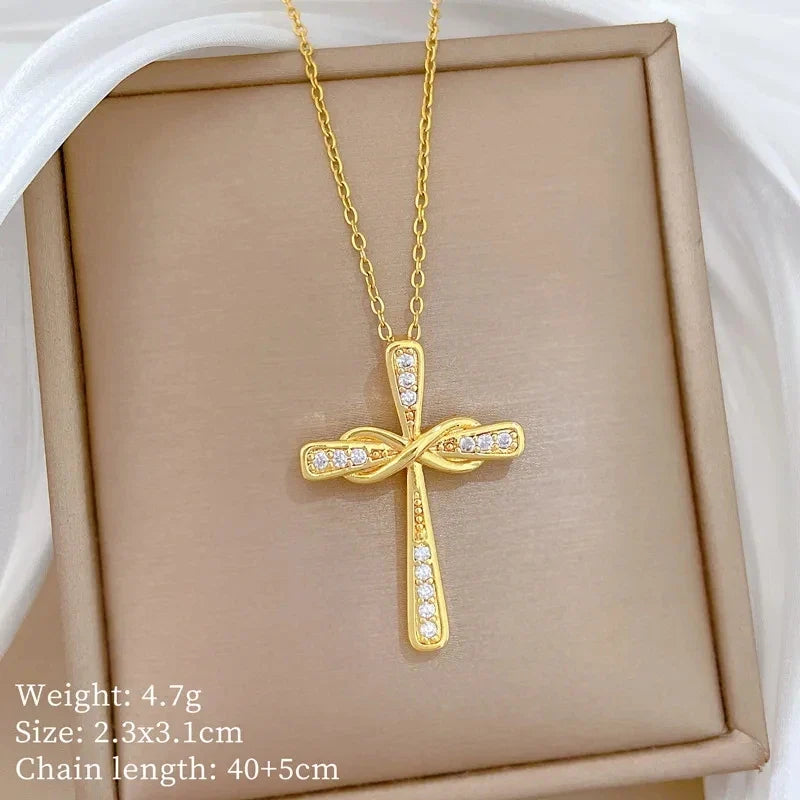 Women's Gold Cross Pendant Necklace | Stainless Steel Choker