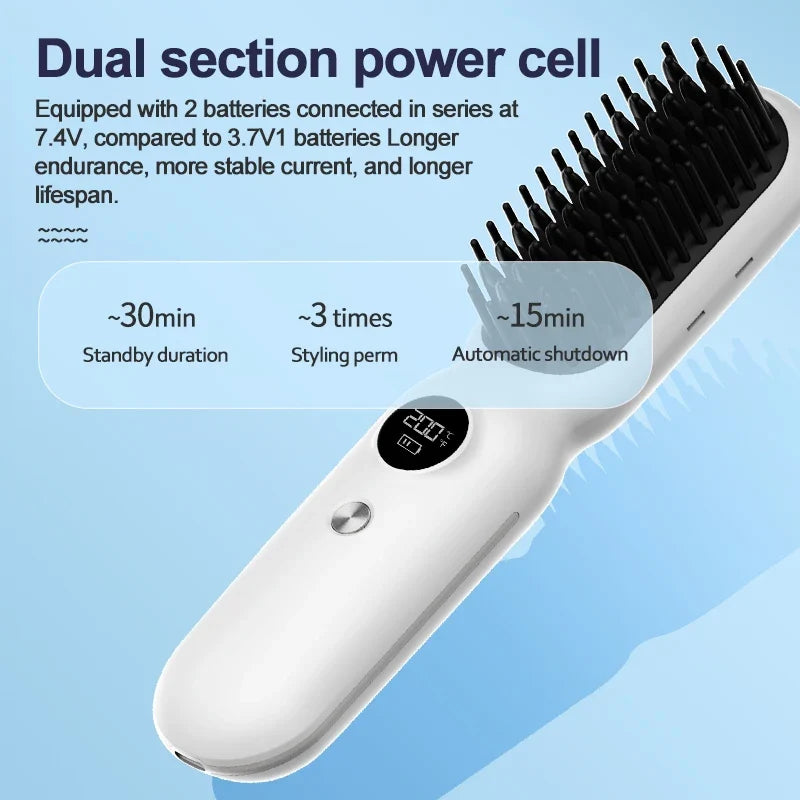 Wireless USB Rechargeable Hair Straightener Brush – Women & Men