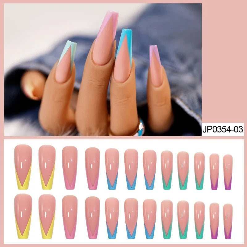 Rhinestone False Nails L Size – 24 Pcs Handmade Full Tips