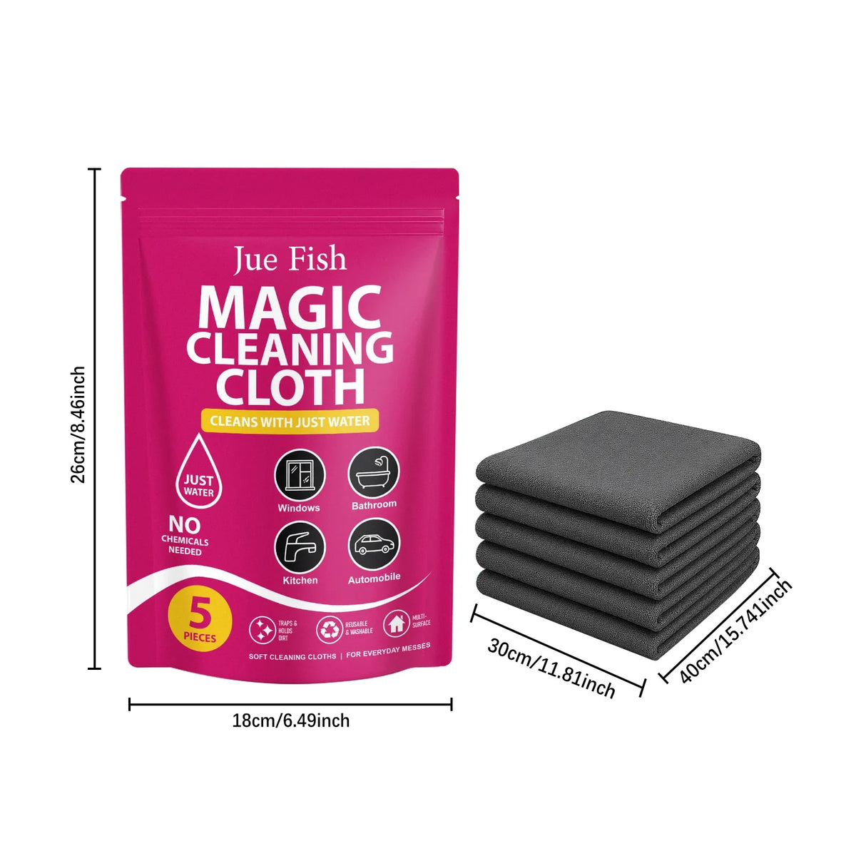 Microfiber Cleaning Cloths 5-Pack | Streak-Free, Scratch-Free