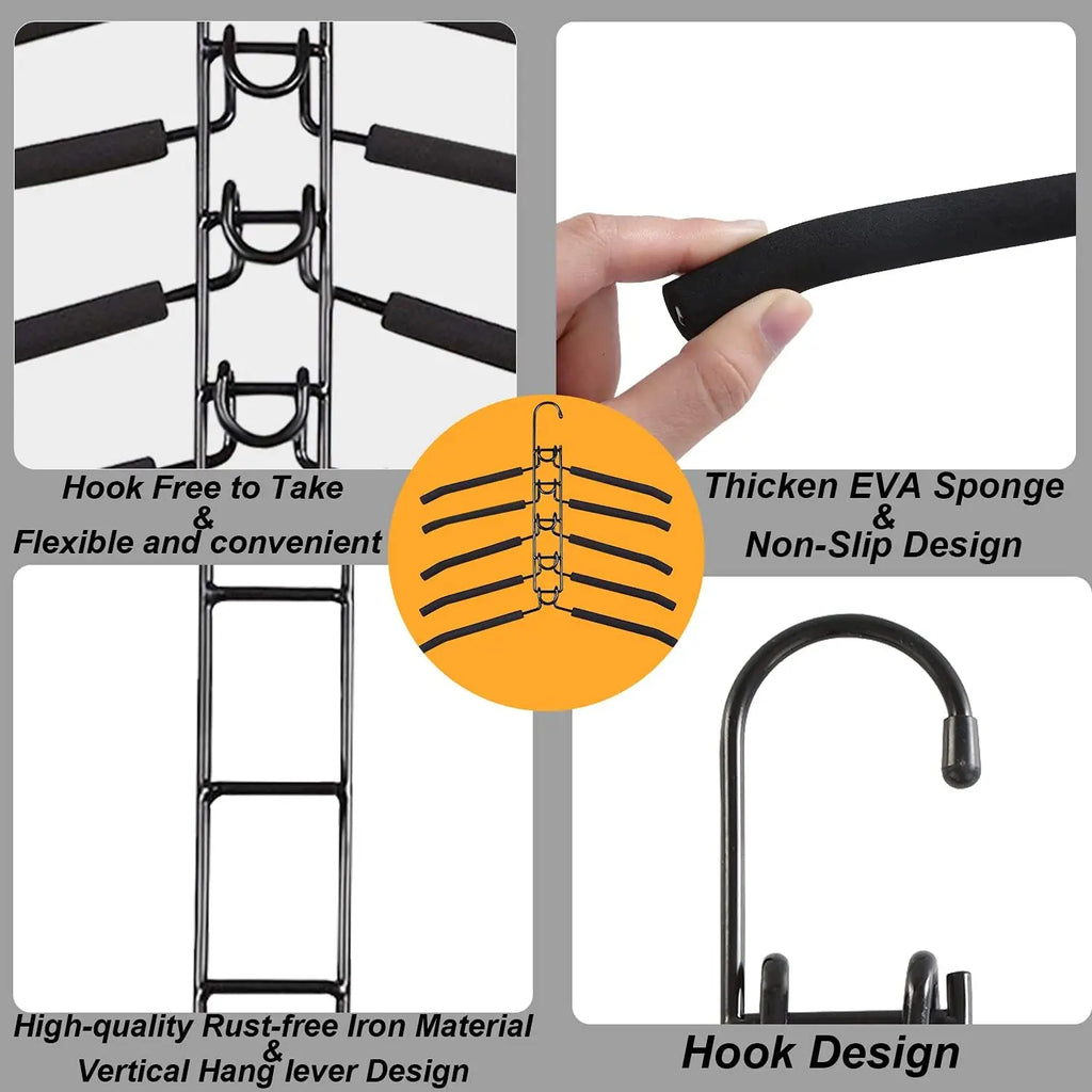 5-Pack Multi-Layer Closet Hangers with Detachable Hooks
