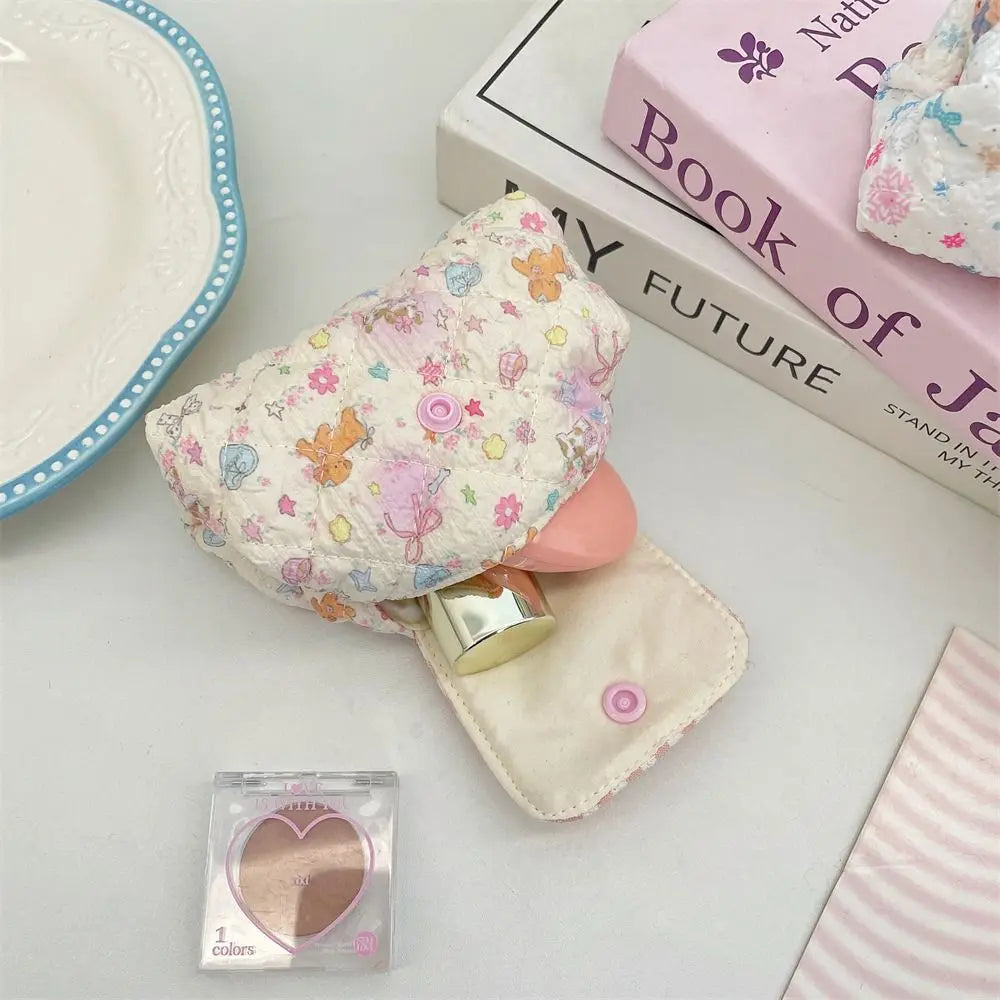 Mini Quilted Makeup Bag – Kawaii Snap Closure Cosmetic Pouch