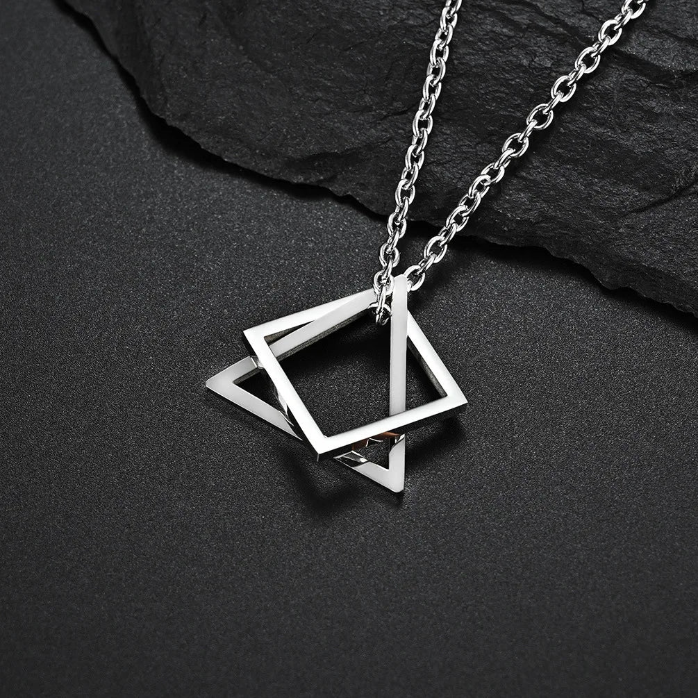 Men's Hip Hop Geometric Triangle & Square Pendant Necklace