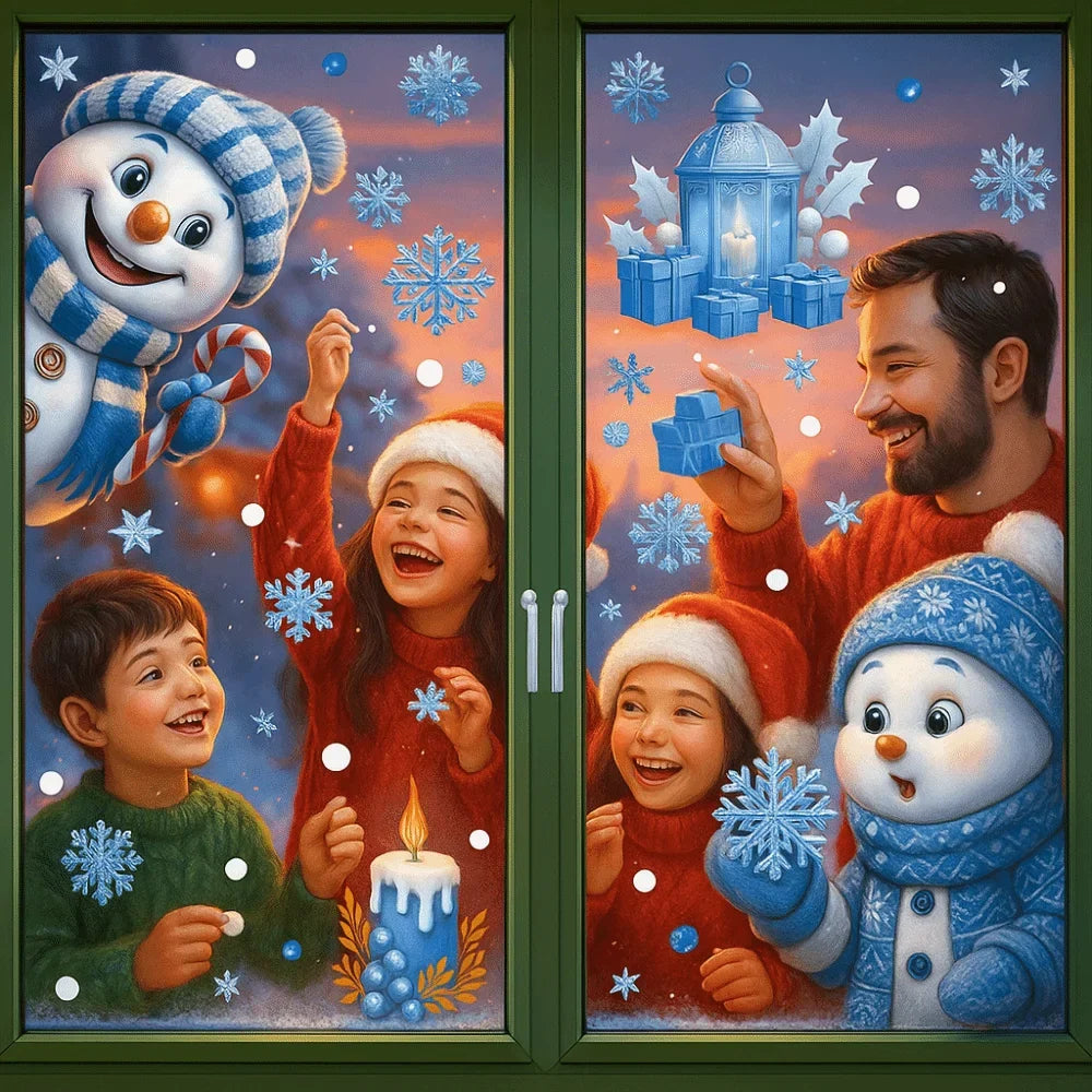 PVC Christmas Window Stickers – Snowman, Snowflake & Santa