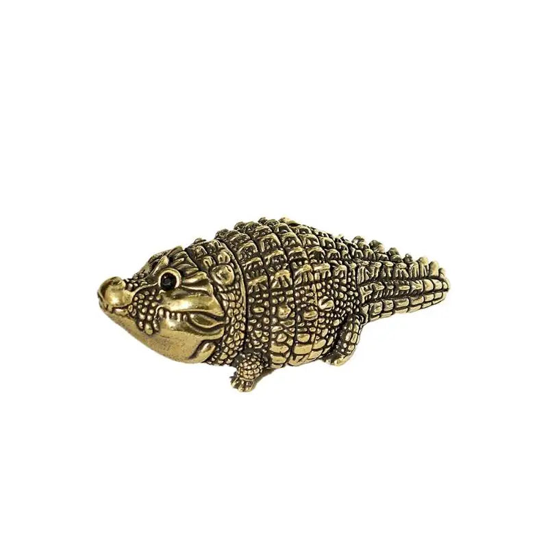 Antique Brass Crocodile Statue Feng Shui Lucky Desk Ornament