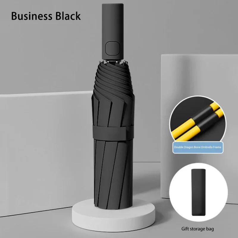 24-Bone Auto Folding Umbrella | UV Protection & Rain Cover
