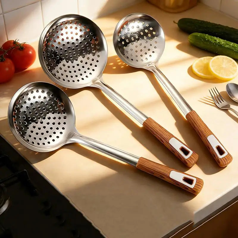 Stainless Steel Colander Spoon – Oval Oil Skimmer & Mesh Sifter