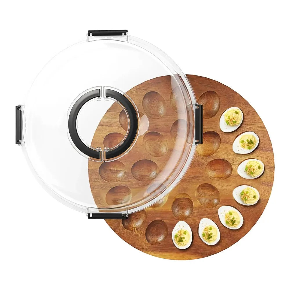 24-Slot Wooden Deviled Egg Tray with Lid | Party Platter