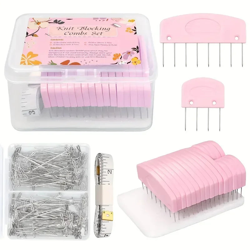 Knitting Blocking T-Pin & Flexible Ruler Set – Stainless Steel