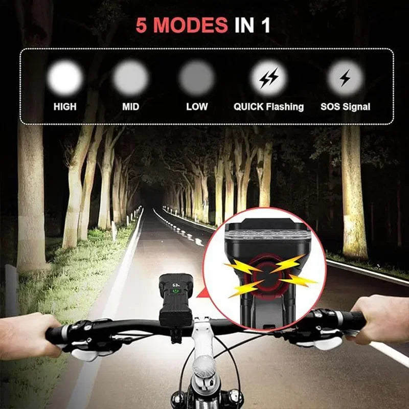 BUCKLOS 12 LED Bike Headlight USB Rechargeable + 140dB Horn