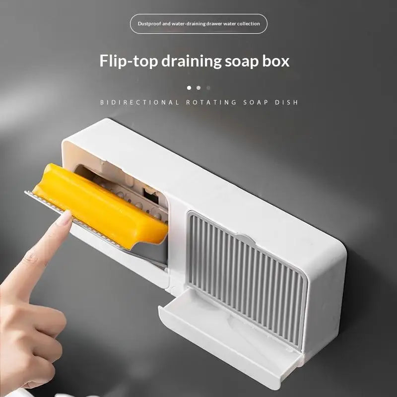 Wall Mounted Flip-Top Draining Soap Holder with Dustproof Lid