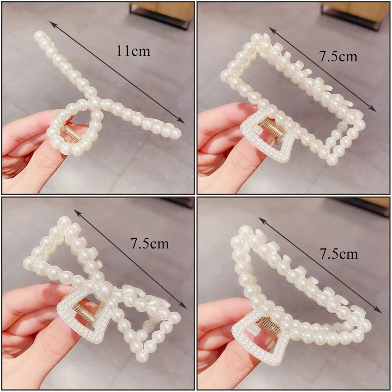 Pearl Hair Claw Clips – Korean Bow Geometric Hairpins Women