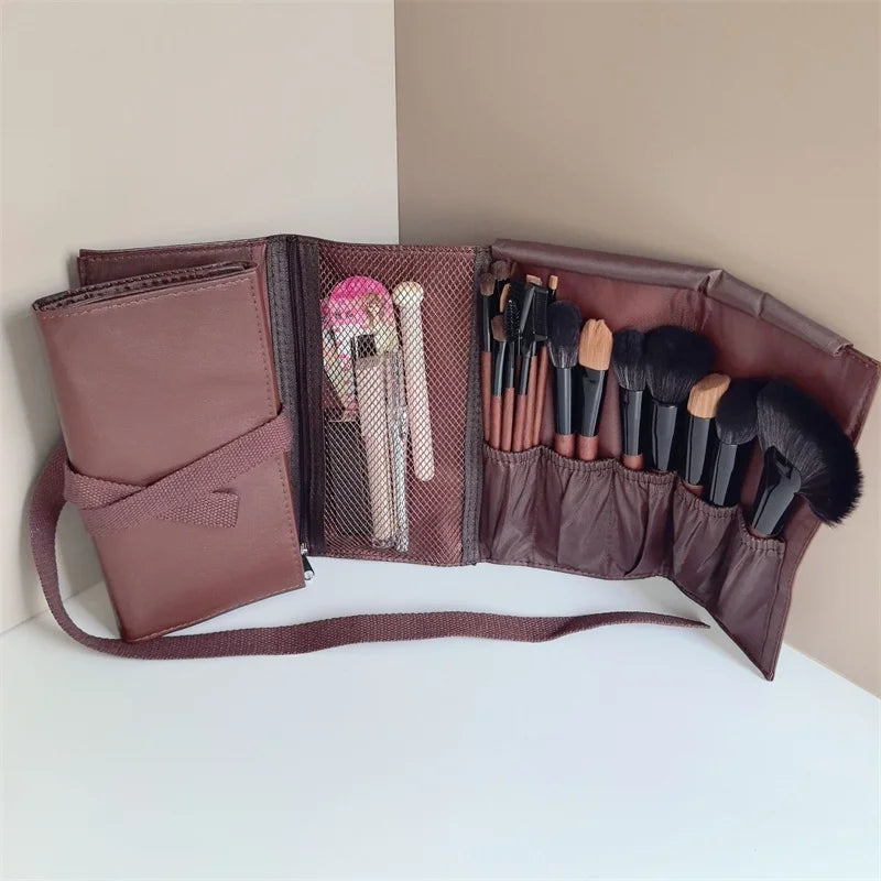 PU Leather Makeup Brush Roll Bag | Foldable Travel Organizer