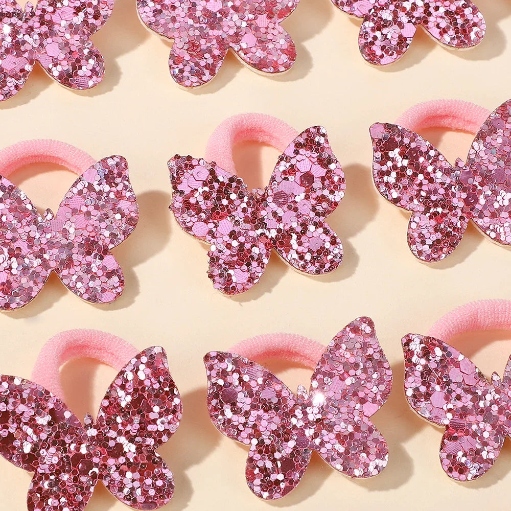 20pcs Glitter Butterfly Bow Elastic Hair Bands for Girls