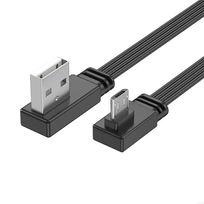 90° Dual Elbow USB-A to Micro USB Flat Silicone Cable 30cm