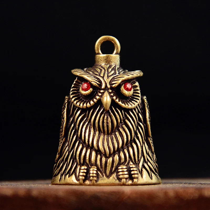 Vintage Owl Brass Bell Keychain – Feng Shui Car Pendant