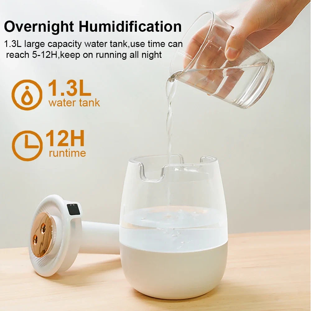 Raugee 1.3L Cool Mist Humidifier – Dual Nozzle USB Night Light