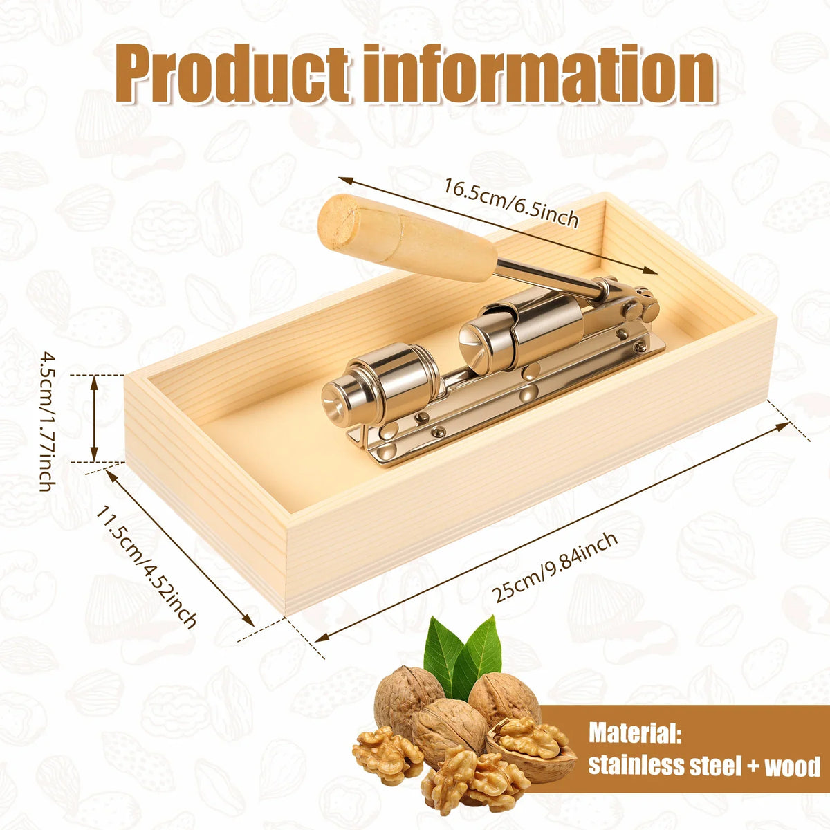 Pecan Nutcracker Stainless Steel & Wood Nut Cracker Tool