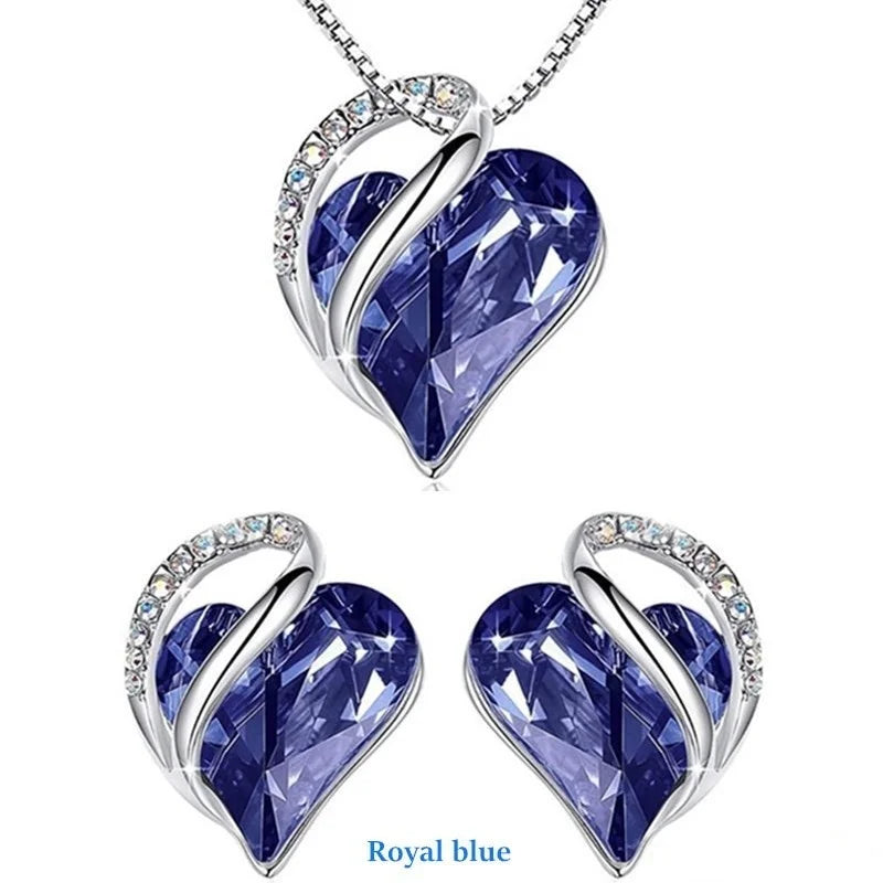 Love Heart Crystal Stud Earrings & Pendant Necklace Set