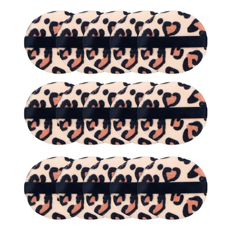 Leopard Print Velvet Powder Puff Set | 3 Shapes, Ribbon Strap